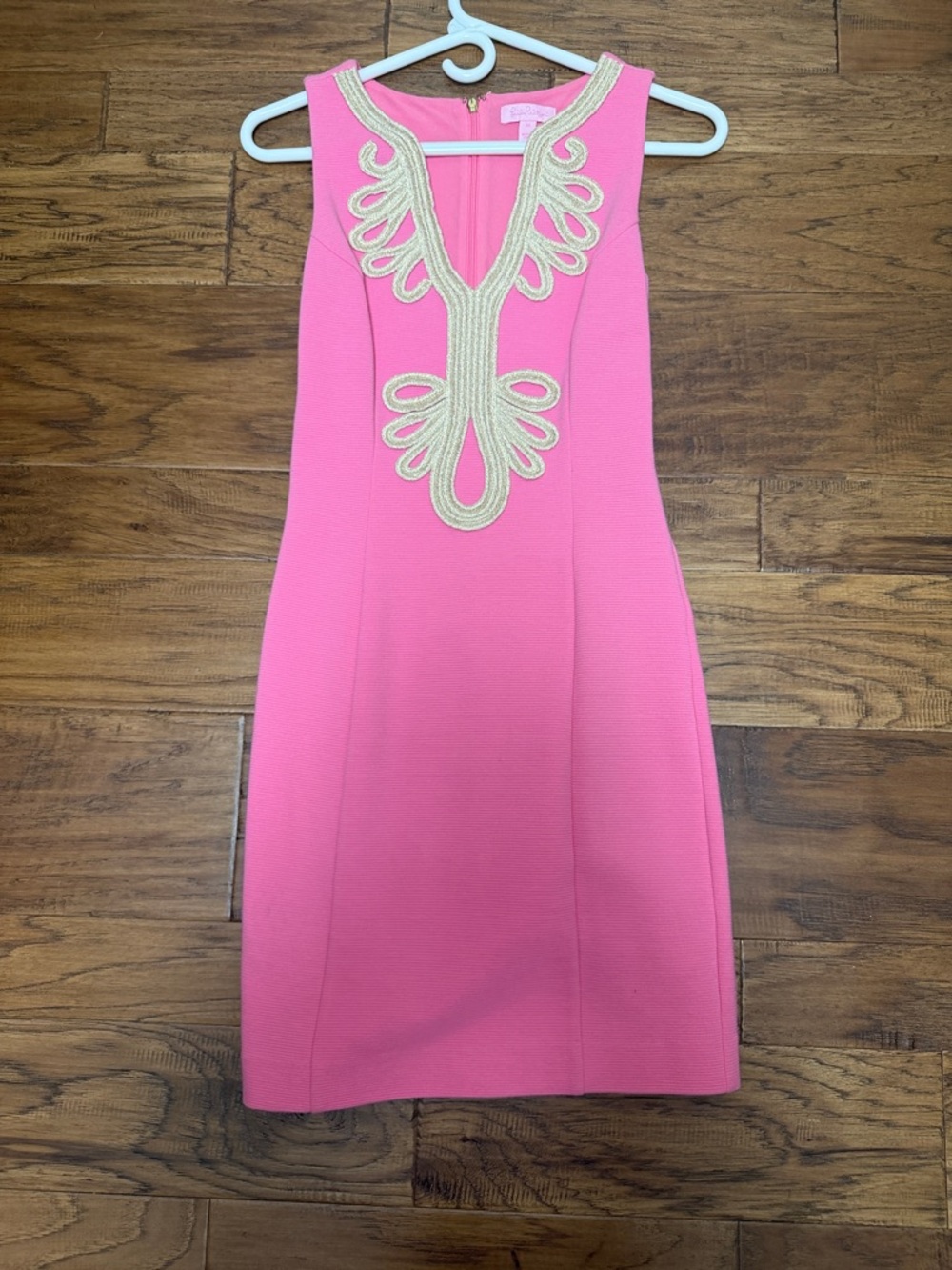 Lilly Pulitzer Hot Pink Midi Dress with Gold Embroidered Neckline
